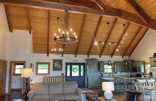 Chalet Village North Cabin | STUNNING MOUNTAIN VIEWS! Multiple HUGE Decks, Game Room, Fire Table, Hot Tub!